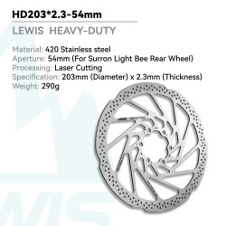 Brzdový kotúč Lewis HEAVY DUTY 203 mm s hrúbkou 2,3 mm pre zadné koleso Surron Light Bee